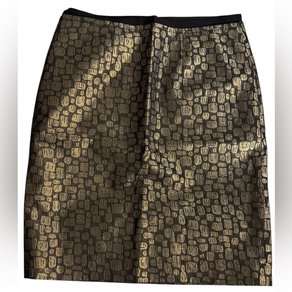 LOFT ANN TAYLOR Gold And Black Printed Lined Pencil Skirt with Pockets